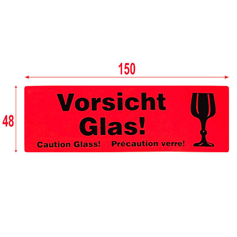 Výstražné etikety s nápisem "Vorsicht Glas!", 150x48mm, 500ks, 40mm