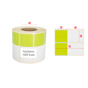 Termoetikety 70x30mm bílá/světle zelená, návin 1000ks, dutinka kotoučku 40mm