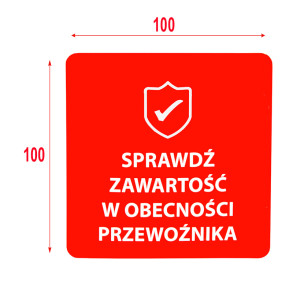 Výstražné samolepící etikety s nápisem "Sprawdź zawartość", 100x100mm 500ks, 40mm