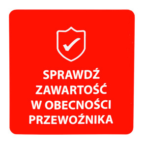 Výstražné samolepící etikety s nápisem "Sprawdź zawartość", 100x100mm 500ks, 40mm