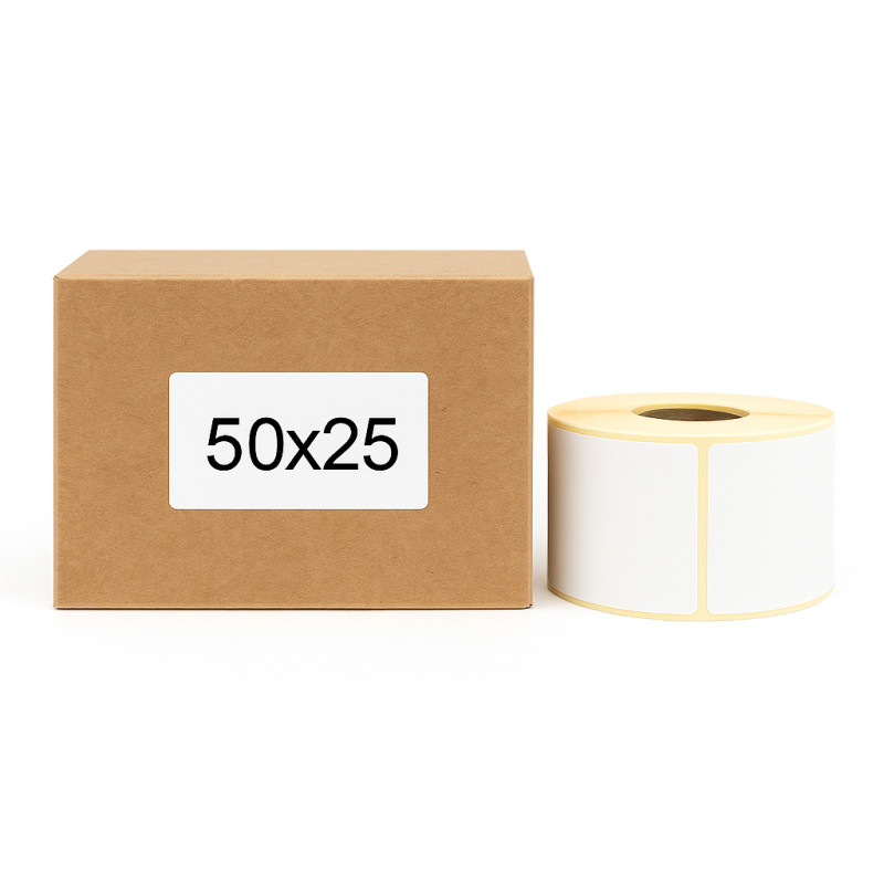 Termoetikety 50x25 mm bilé, návin 2500ks, dutinka kotoučku 25mm