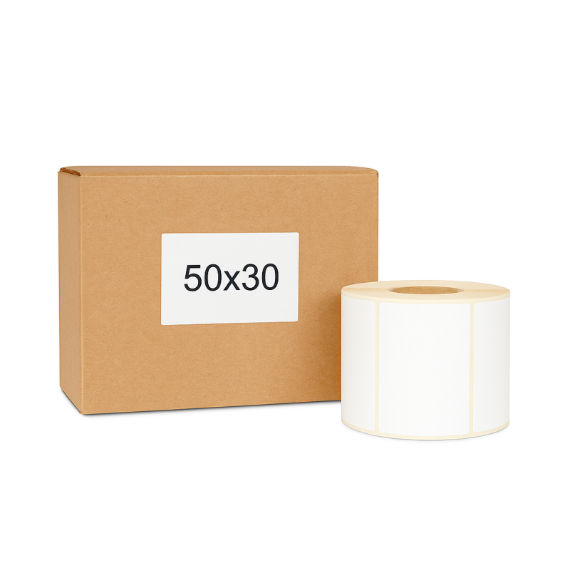 Termoetikety 50x30 mm bilé, návin 2000ks, dutinka kotoučku 25mm