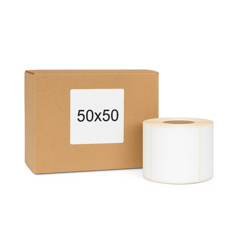 Termoetikety 50x50 mm bilé, návin 1000ks, dutinka kotoučku 40mm