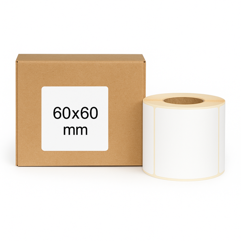 Termoetikety 60x60 mm bilé, návin 1000ks, dutinka kotoučku 40mm