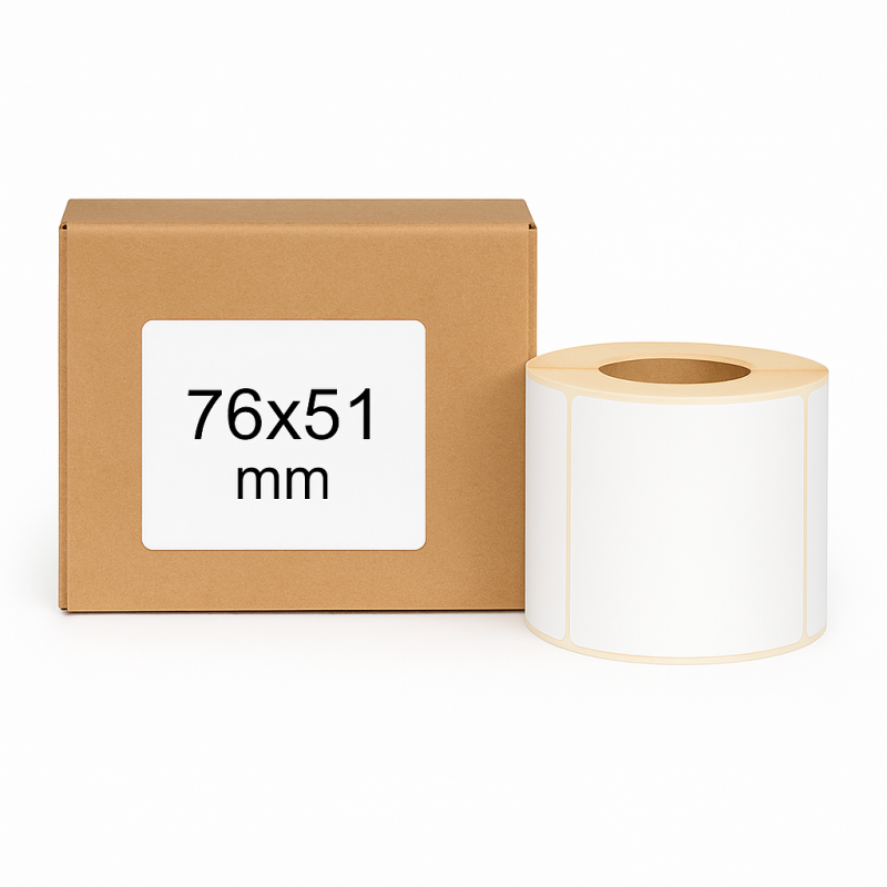 Termoetikety 76x51 mm bilé, návin 1370ks,  dutinka kotoučku 25mm