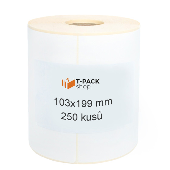 Termoetikety 103x199 mm bilé, návin 250ks, dutinka kotoučku 25mm