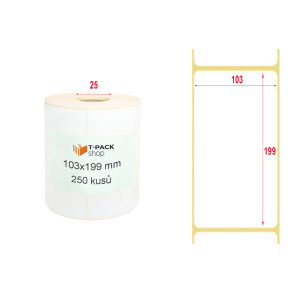 Termoetikety 103x199 mm bilé, návin 250ks, dutinka kotoučku 25mm