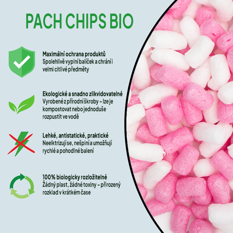 Fixační výplňová tělíska Pack Chips BIO, 200 litrů, v krabici - Cukrová vata