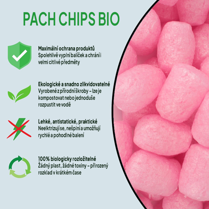 Fixační výplňová tělíska Pack Chips BIO, 100 litrů, růžová