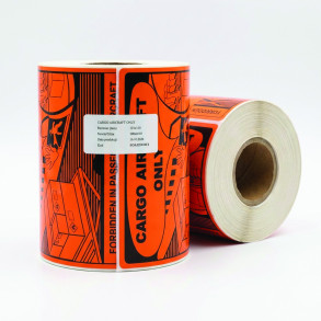 Výstražné etikety PP s nápisem "Cargo Aircraft Only", 125×110 mm – 500 ks, oranžové