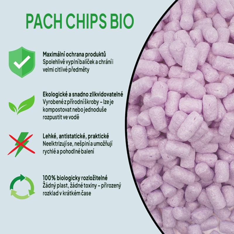 Fixační výplňová tělíska Pack Chips BIO, 400 litrů, Levandule