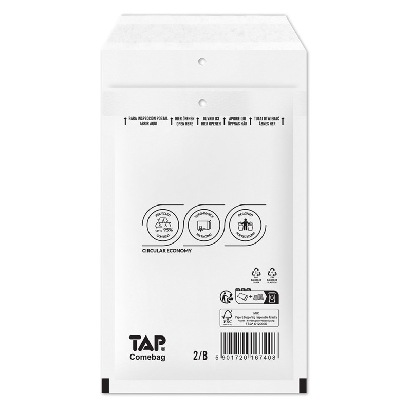 Bublinková obálka bílá, B12 140x225 mm, balení 200 ks EKO TAP Comebag®