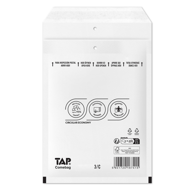 Bublinková obálka bílá, C13 170x225 mm, balení 100 ks EKO TAP Comebag®