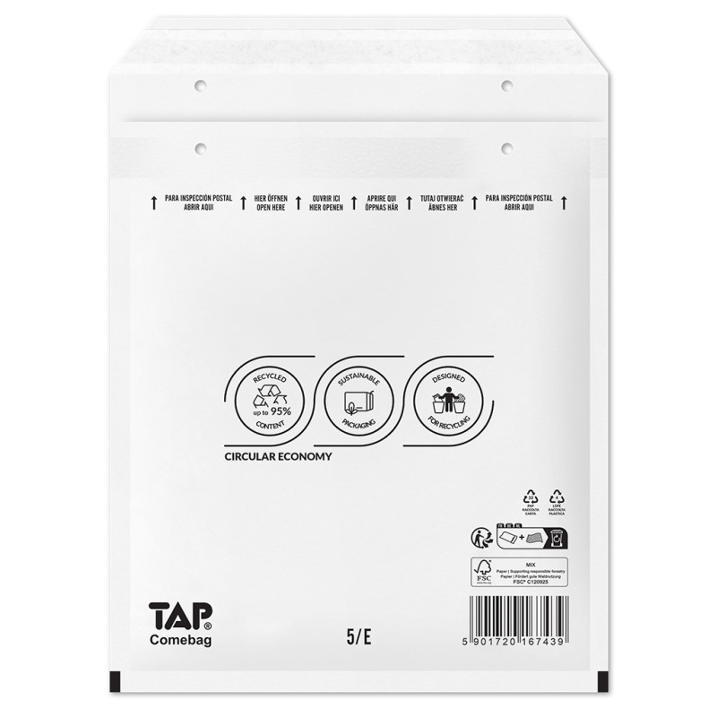 Bublinková obálka bílá, E15 240x275 mm, balení 100 ks EKO TAP Comebag®