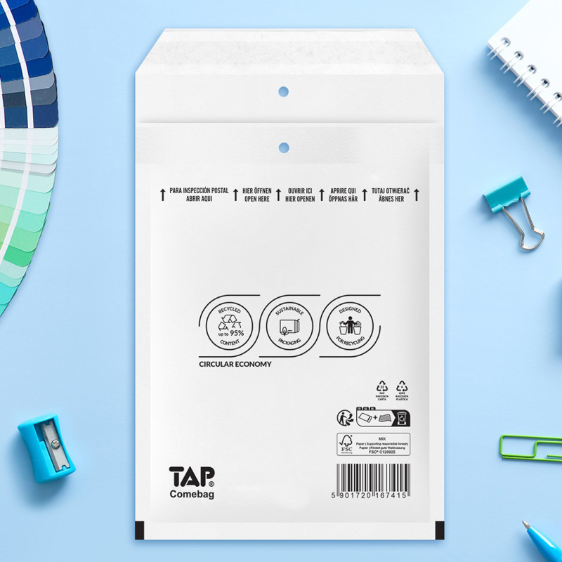 Bublinková obálka bílá, K20 370x480 mm, balení 100 ks EKO TAP Comebag®