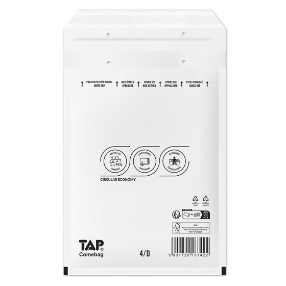 Bublinková obálka bílá, D14 200x275 mm, balení 100 ks EKO TAP Comebag®