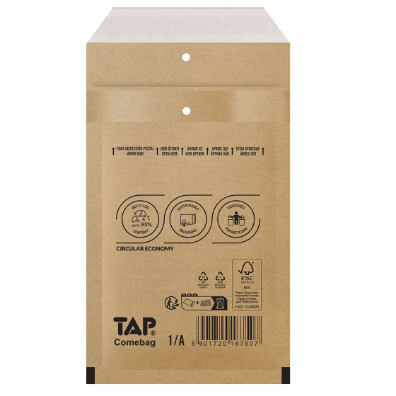 Bublinková obálka hnědá, A11 120 x 175 mm, balení 200 ks EKO TAP Comebag®