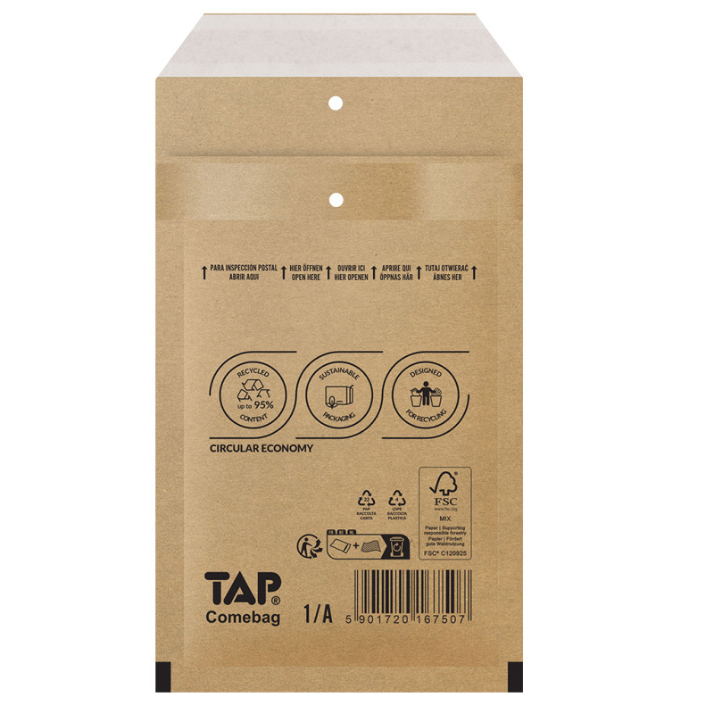 Bublinková obálka hnědá, A11 120 x 175 mm, balení 200 ks EKO TAP Comebag®