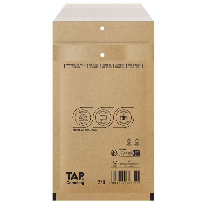 Bublinková obálka hnědá, B12 140x225 mm, balení 200 ks EKO TAP Comebag®