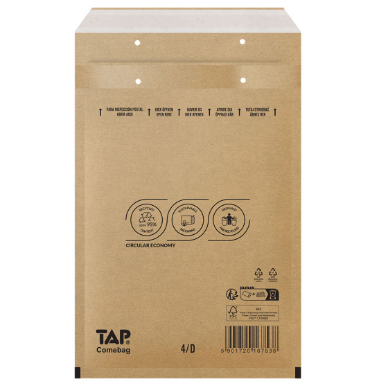 Bublinková obálka hnědá, D14 200x275 mm, balení 100 ks EKO TAP Comebag®