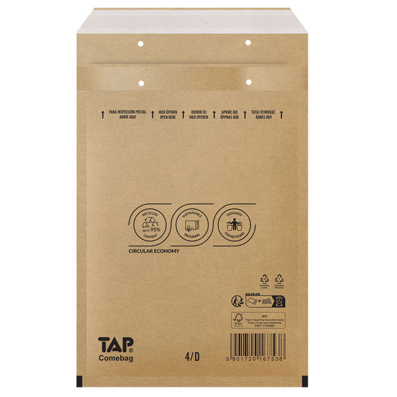 Bublinková obálka hnědá, D14 200x275 mm, balení 100 ks EKO TAP Comebag®
