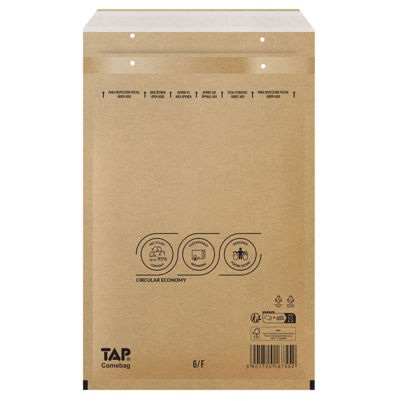 Bublinková obálka hnědá, F16 240x350 mm, balení 100 ks EKO TAP Comebag®