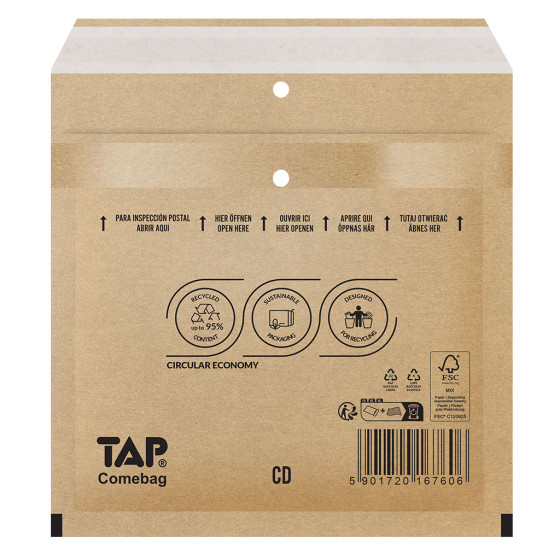Bublinková obálka hnědá, CD 200x175 mm, balení 100 ks EKO TAP Comebag®