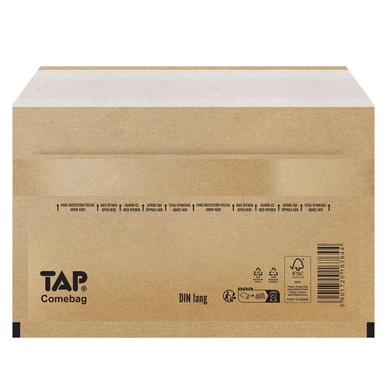 Bublinková obálka hnědá, DIN Lang 235x122 mm, balení 100 ks EKO TAP Comebag®