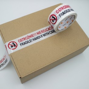 Lepicí páska, s potiskem FRAGILE OSTROŻNIE NIE RZUCAĆ, šíře 48 mm, návin 66 m