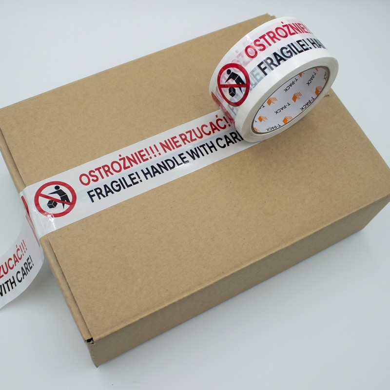 Lepicí páska, s potiskem FRAGILE OSTROŻNIE NIE RZUCAĆ, šíře 48 mm, návin 66 m