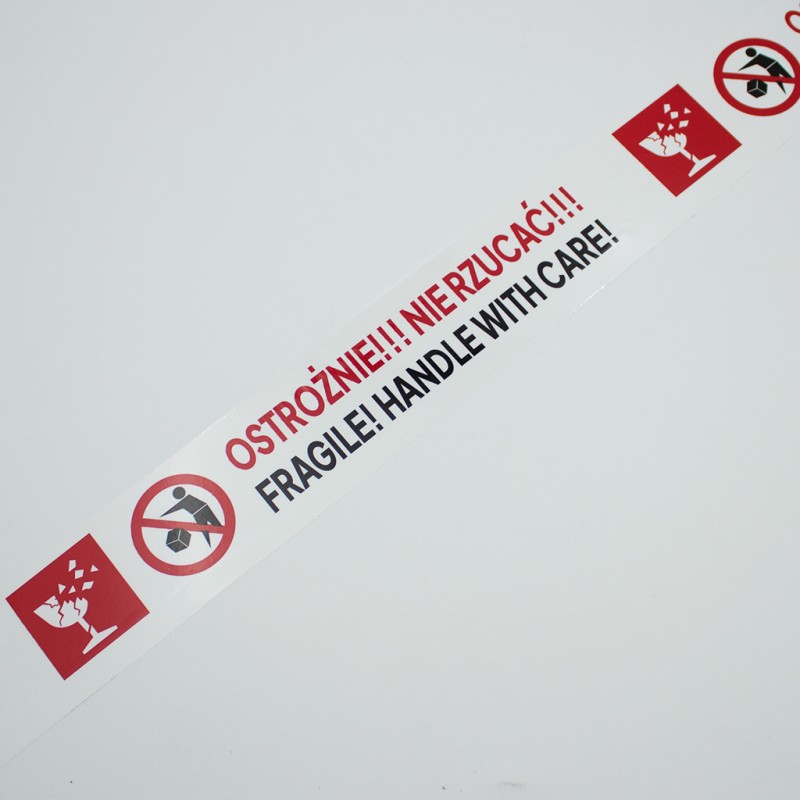 Lepicí páska, s potiskem FRAGILE OSTROŻNIE NIE RZUCAĆ, šíře 48 mm, návin 66 m