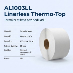 Nekonečný pás samolepící Linerless, 100mmx100m, bílý termo top papír