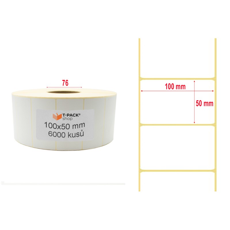 Termoetikety na kotouči 100x50 mm bílé, 6000 etiket, Dutinka 76 mm
