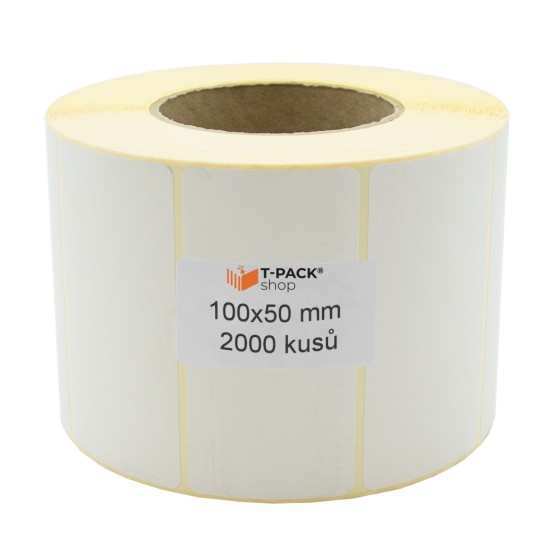 Termoetikety na kotouči 100x50 mm bílé, 2000 etiket, Dutinka 76 mm