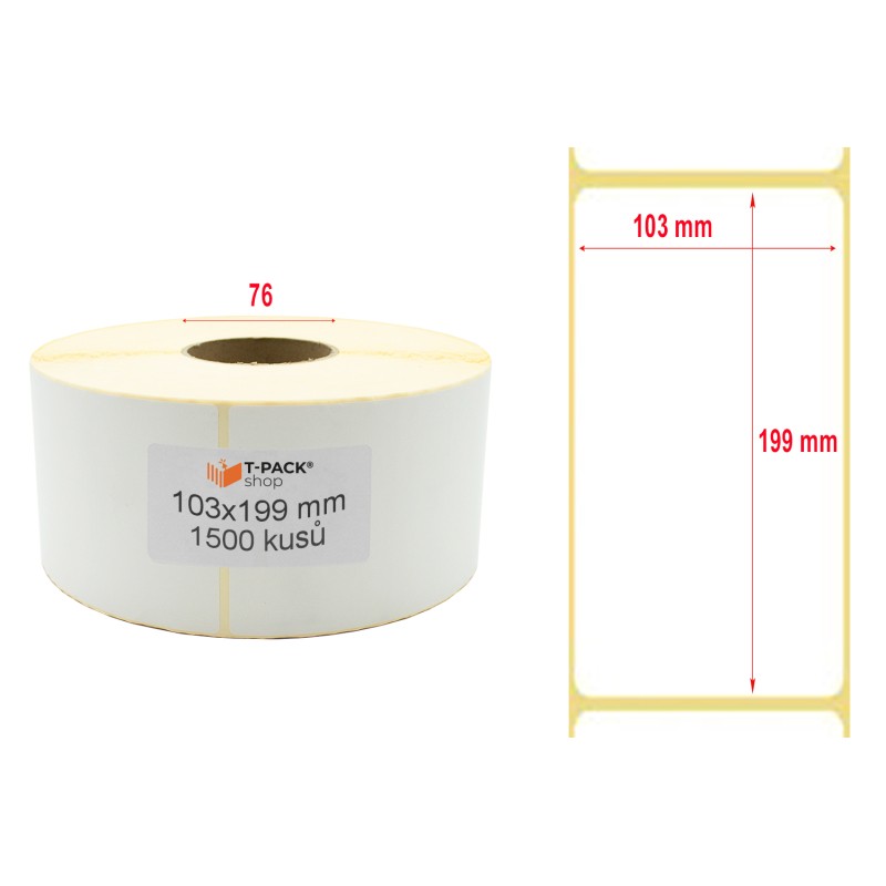 Termoetikety 103x199 mm bílé – 1500 ks, dutinka 76 mm