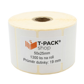 Termální etikety 50×25 mm, 1300 ks., Dutinka 19 mm Bílé