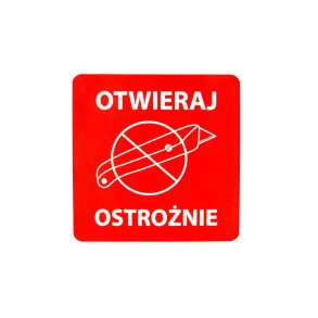 Výstražné samolepící  etikety  s nápisem "Otwieraj ostrożnie", 70x70mm, 1000ks, 40mm