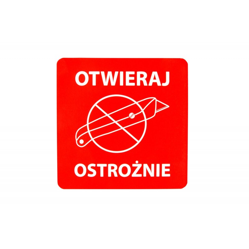 Výstražné samolepící  etikety  s nápisem "Otwieraj ostrożnie", 70x70mm, 1000ks, 40mm