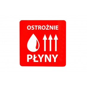 Výstražné samolepící  etikety  s nápisem "Ostrożnie, płyny", 70x70mm, 1000ks, 40mm